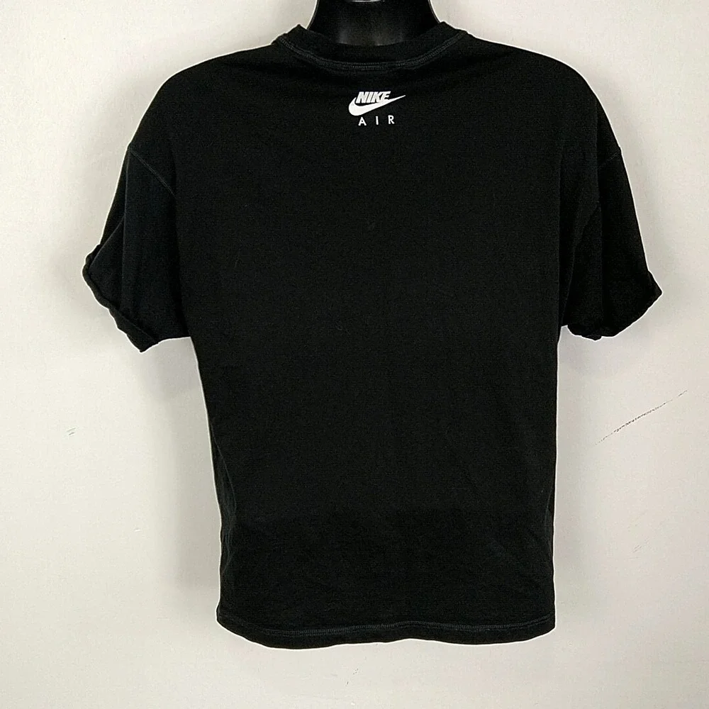 Nike Air‎ Womens XS T Shirt Black Spellout Graphic Short Roll Cuff Slv Oversized